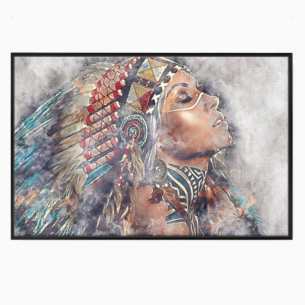 Tablou canvas cu tablou canvas cu femeie indigena, in rama de aluminiu negru